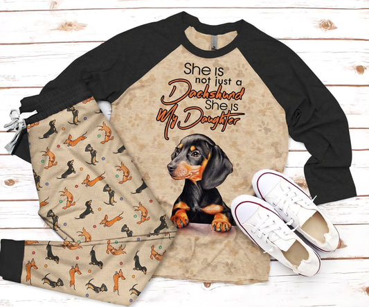 Dachshund Black Best Pajama Set |Sleepwear Pjs Sets | Raglan Shirt Pants Set