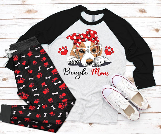 Beagle Beagle Mom Pajama Set |Sleepwear Pjs Sets | Raglan Shirt Pants Set