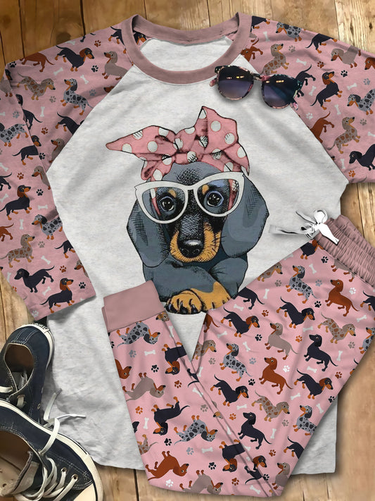 Dachshund Set Dachshund Girl Pajama Set |Sleepwear Pjs Sets | Raglan Shirt Pants Set