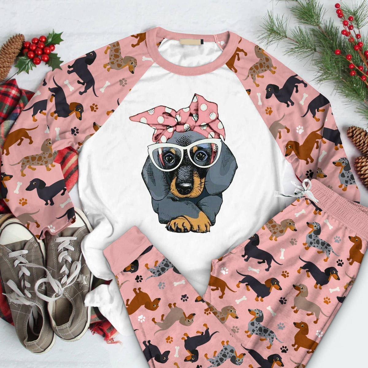 Dachshund Set Dachshund Girl Pajama Set |Sleepwear Pjs Sets | Raglan Shirt Pants Set