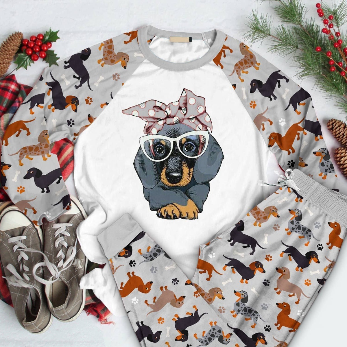 Dachshund Set Dachshund Girl Pajama Set |Sleepwear Pjs Sets | Raglan Shirt Pants Set