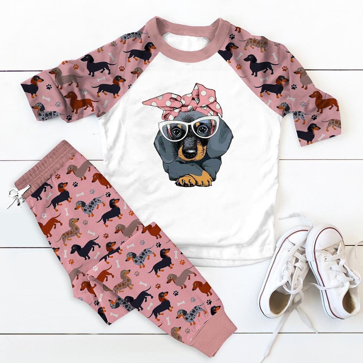 Dachshund Set Dachshund Girl Pajama Set |Sleepwear Pjs Sets | Raglan Shirt Pants Set