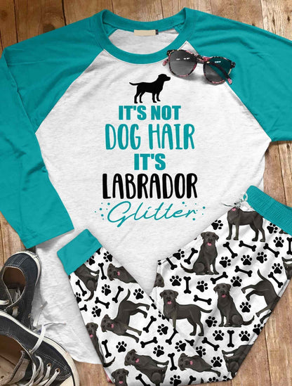 Labrador Set Black Labrador Glitter Pajama Set |Sleepwear Pjs Sets | Raglan Shirt Pants Set