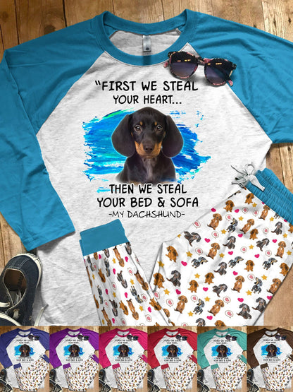 Dachshund Set My Dachshund Colors Pajama Set |Sleepwear Pjs Sets | Raglan Shirt Pants Set