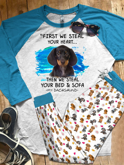 Dachshund Set My Dachshund Colors Pajama Set |Sleepwear Pjs Sets | Raglan Shirt Pants Set