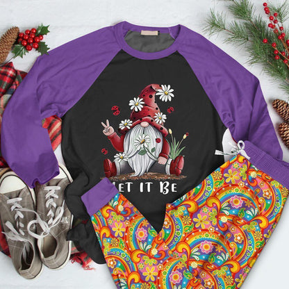 Hippie Set Let It Be Gnome Collection Pajama Set |Sleepwear Pjs Sets | Raglan Shirt Pants Set