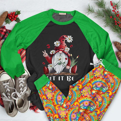 Hippie Set Let It Be Gnome Collection Pajama Set |Sleepwear Pjs Sets | Raglan Shirt Pants Set