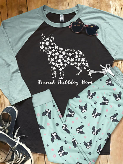 French Bulldog Mom Pajama Set |Sleepwear Pjs Sets | Raglan Shirt Pants Set
