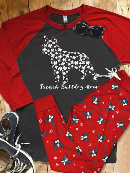 French Bulldog Mom Pajama Set |Sleepwear Pjs Sets | Raglan Shirt Pants Set