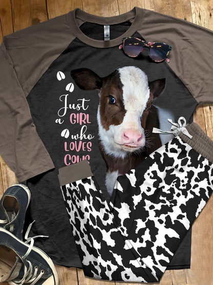 Cow Brown High Quality Pajama Set |Sleepwear Pjs Sets | Raglan Shirt Pants Set