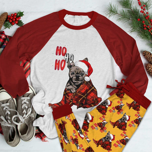 French Bulldog Ho Red High Quality Pajama Set |Sleepwear Pjs Sets | Raglan Shirt Pants Set