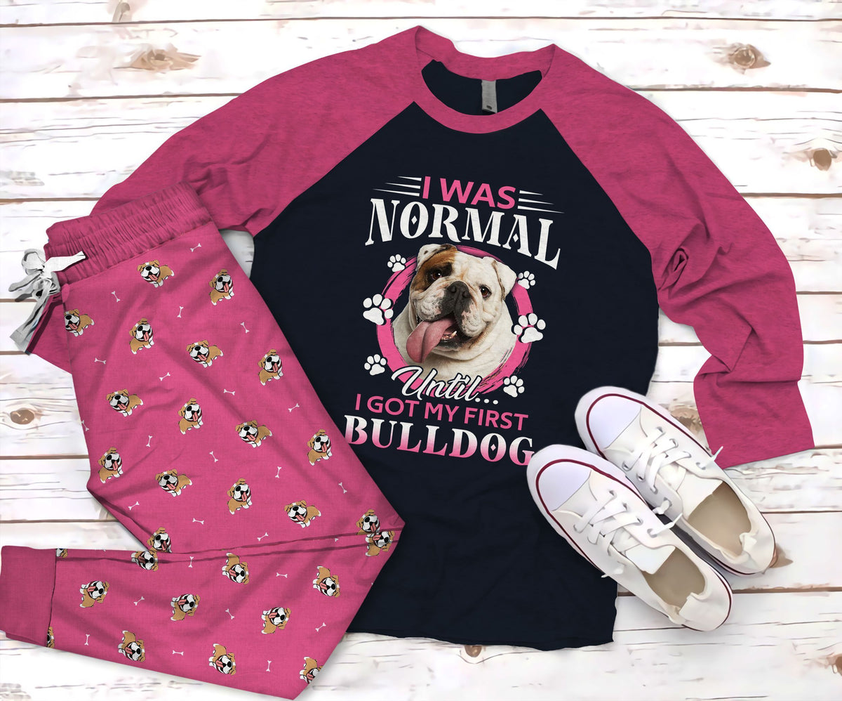 Bulldog Normal Pajama Set |Sleepwear Pjs Sets | Raglan Shirt Pants Set