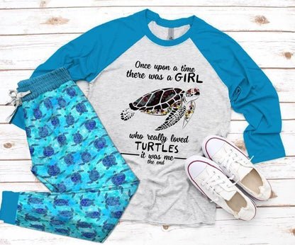 Sea Turtle Once Upon A Time Pajama Set |Sleepwear Pjs Sets | Raglan Shirt Pants Set