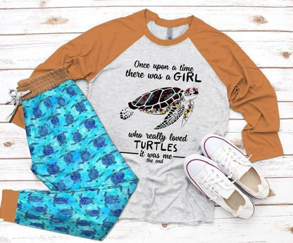 Sea Turtle Once Upon A Time Pajama Set |Sleepwear Pjs Sets | Raglan Shirt Pants Set