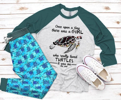 Sea Turtle Once Upon A Time Pajama Set |Sleepwear Pjs Sets | Raglan Shirt Pants Set