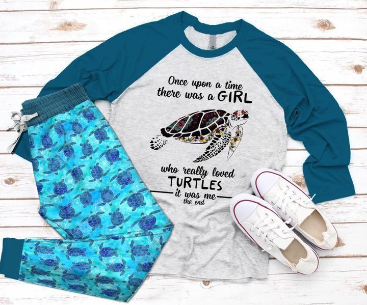 Sea Turtle Once Upon A Time Pajama Set |Sleepwear Pjs Sets | Raglan Shirt Pants Set