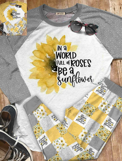 Hippie Set Be A Sunflower Pajama Set |Sleepwear Pjs Sets | Raglan Shirt Pants Set