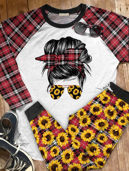 Hippie Set Sunflower Girl Pajama Set |Sleepwear Pjs Sets | Raglan Shirt Pants Set