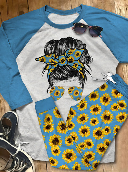 Hippie Set Sunflower Girl Pajama Set |Sleepwear Pjs Sets | Raglan Shirt Pants Set