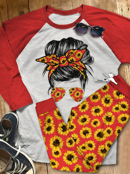 Hippie Set Sunflower Girl Pajama Set |Sleepwear Pjs Sets | Raglan Shirt Pants Set