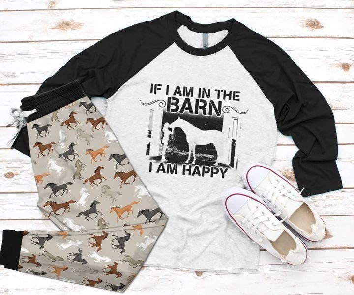 Horse Black Unique Pajama Set |Sleepwear Pjs Sets | Raglan Shirt Pants Set