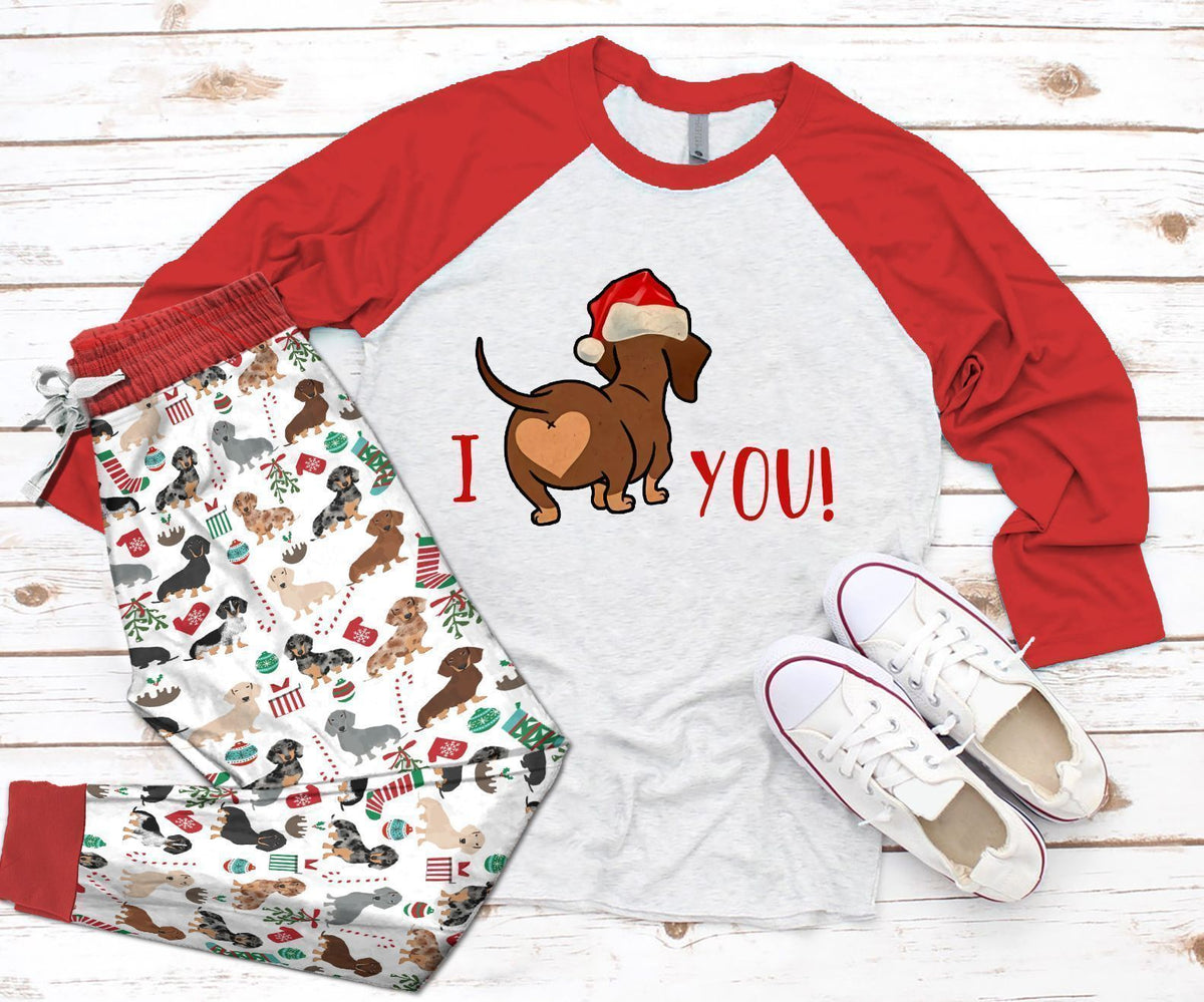 Dachshund I Love You Pajama Set |Sleepwear Pjs Sets | Raglan Shirt Pants Set