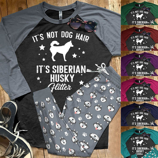 Husky Set It'S Husky Glitter Pajama Set |Sleepwear Pjs Sets | Raglan Shirt Pants Set