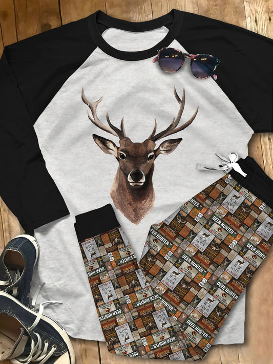 Hunting Black Best Pajama Set |Sleepwear Pjs Sets | Raglan Shirt Pants Set