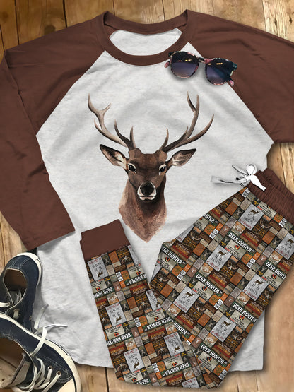 Hunting Black Best Pajama Set |Sleepwear Pjs Sets | Raglan Shirt Pants Set