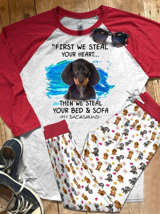 Dachshund My Dachshund Pajama Set |Sleepwear Pjs Sets | Raglan Shirt Pants Set