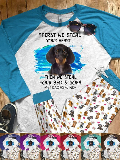 Dachshund My Dachshund Pajama Set |Sleepwear Pjs Sets | Raglan Shirt Pants Set