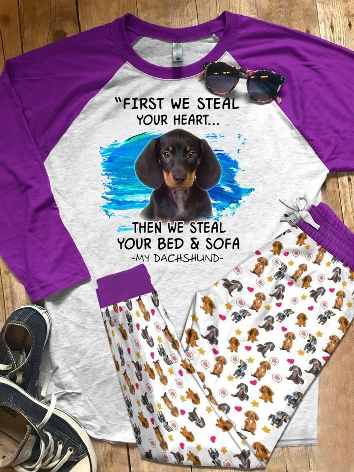Dachshund My Dachshund Pajama Set |Sleepwear Pjs Sets | Raglan Shirt Pants Set