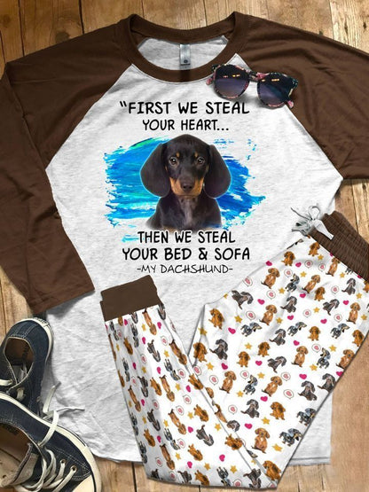 Dachshund My Dachshund Pajama Set |Sleepwear Pjs Sets | Raglan Shirt Pants Set