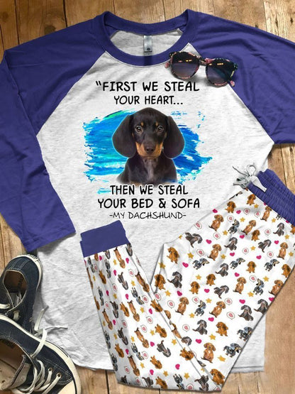 Dachshund My Dachshund Pajama Set |Sleepwear Pjs Sets | Raglan Shirt Pants Set