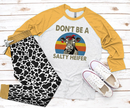 Cow Yellow Good Pajama Set |Sleepwear Pjs Sets | Raglan Shirt Pants Set