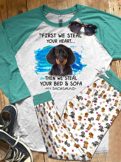 Dachshund My Dachshund Pajama Set |Sleepwear Pjs Sets | Raglan Shirt Pants Set