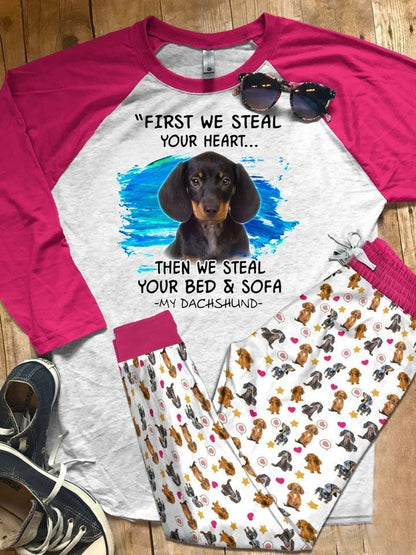 Dachshund My Dachshund Pajama Set |Sleepwear Pjs Sets | Raglan Shirt Pants Set