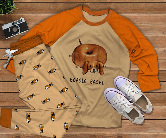 Beagle Beagle Bagel Orange Best Pajama Set |Sleepwear Pjs Sets | Raglan Shirt Pants Set