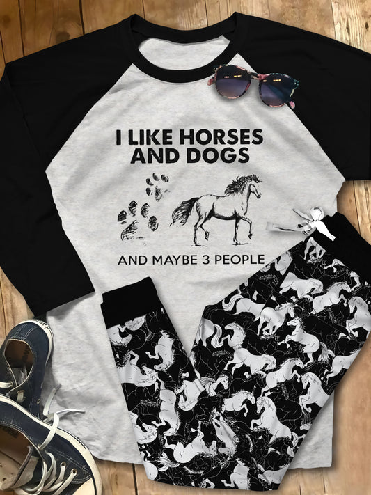 Horse Black Amazing Pajama Set |Sleepwear Pjs Sets | Raglan Shirt Pants Set