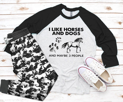 Horse Black Amazing Pajama Set |Sleepwear Pjs Sets | Raglan Shirt Pants Set