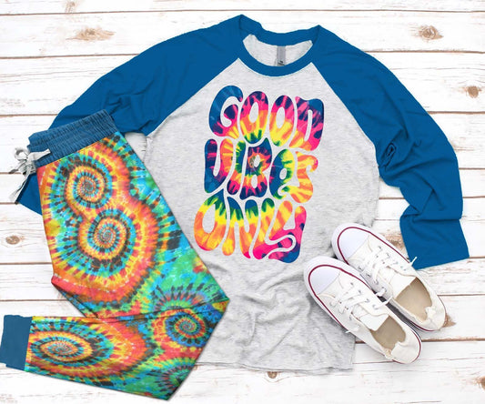 Hippie Good Vibes Only Pl Pajama Set |Sleepwear Pjs Sets | Raglan Shirt Pants Set