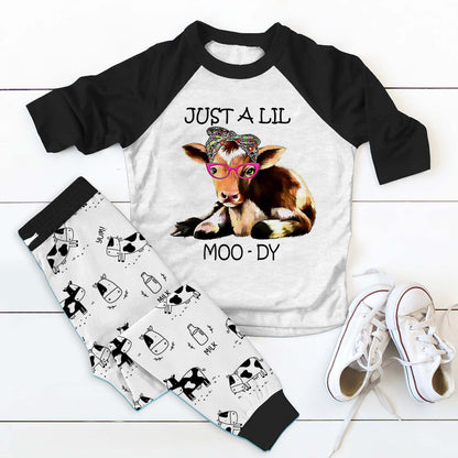 Cow Lil Moody Pajama Set |Sleepwear Pjs Sets | Raglan Shirt Pants Set