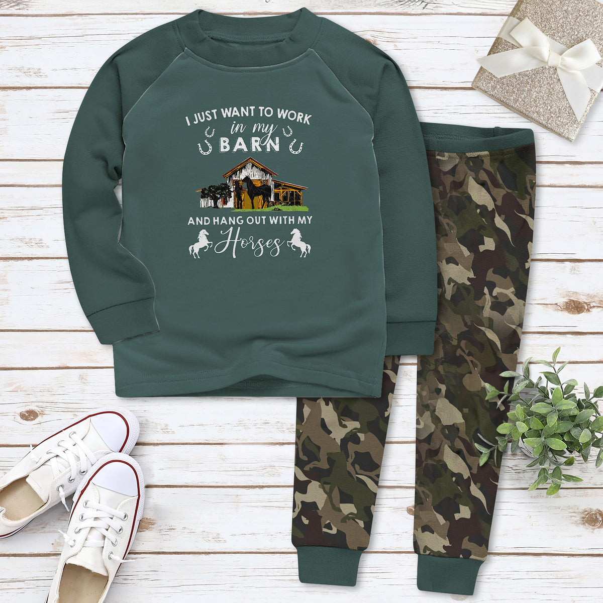 Horse Hanging Out With My Horses Blue Nice Pajama Set |Sleepwear Pjs Sets | Raglan Shirt Pants Set