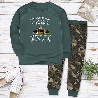 Horse Hanging Out With My Horses Blue Nice Pajama Set |Sleepwear Pjs Sets | Raglan Shirt Pants Set