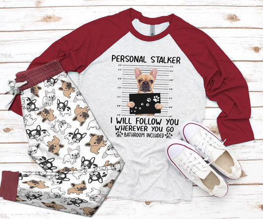 French Bulldog Brown Unique Pajama Set |Sleepwear Pjs Sets | Raglan Shirt Pants Set