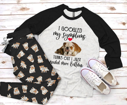 Bulldog My Symptoms Pajama Set |Sleepwear Pjs Sets | Raglan Shirt Pants Set