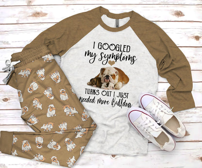 Bulldog My Symptoms Pajama Set |Sleepwear Pjs Sets | Raglan Shirt Pants Set