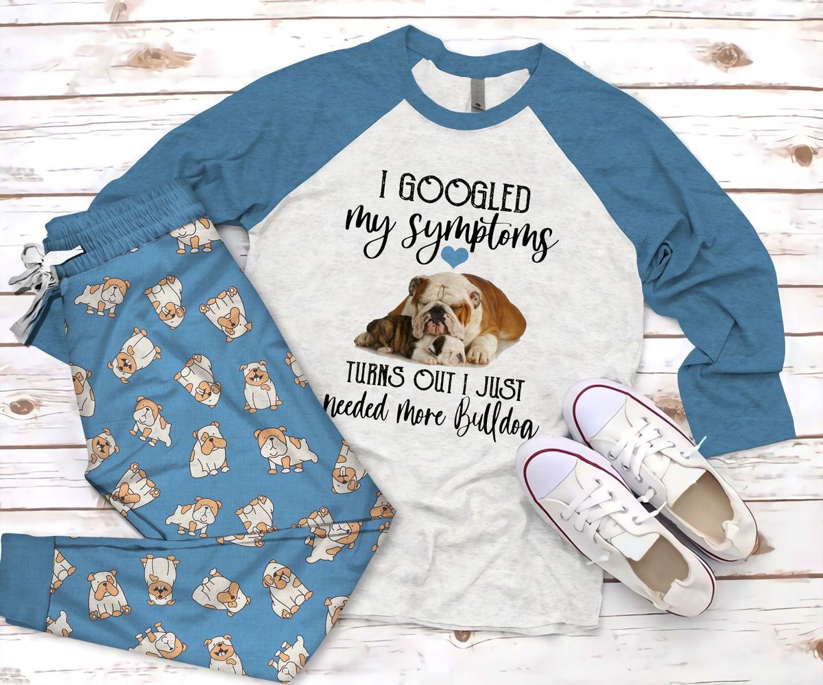Bulldog My Symptoms Pajama Set |Sleepwear Pjs Sets | Raglan Shirt Pants Set