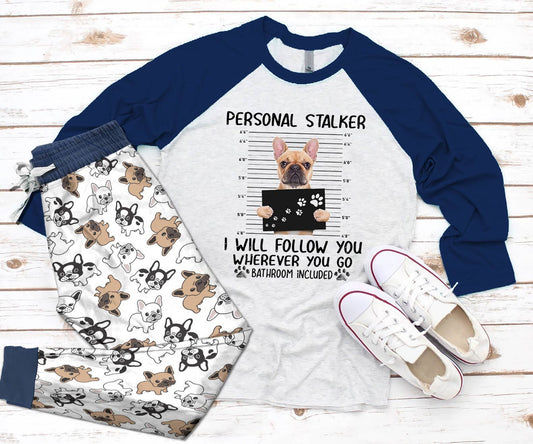 French Bulldog Navy Good Pajama Set |Sleepwear Pjs Sets | Raglan Shirt Pants Set