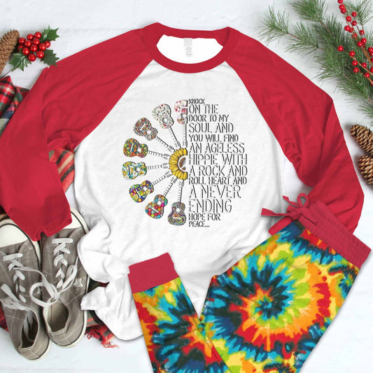 Hippie Personalized Set Ageless Hippie Pajama Set |Sleepwear Pjs Sets | Raglan Shirt Pants Set